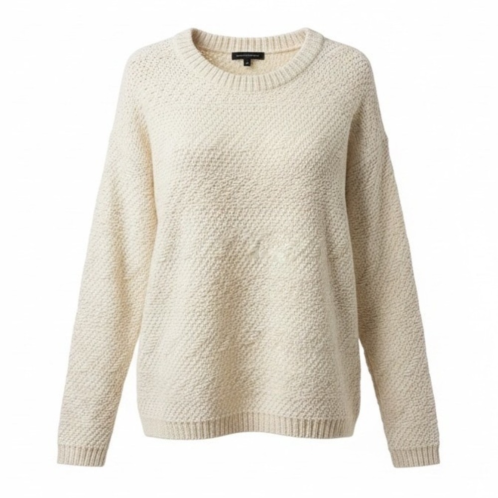 Banana Republic Cream Textured Chevron Knit Crewneck Sweater Womens Winter